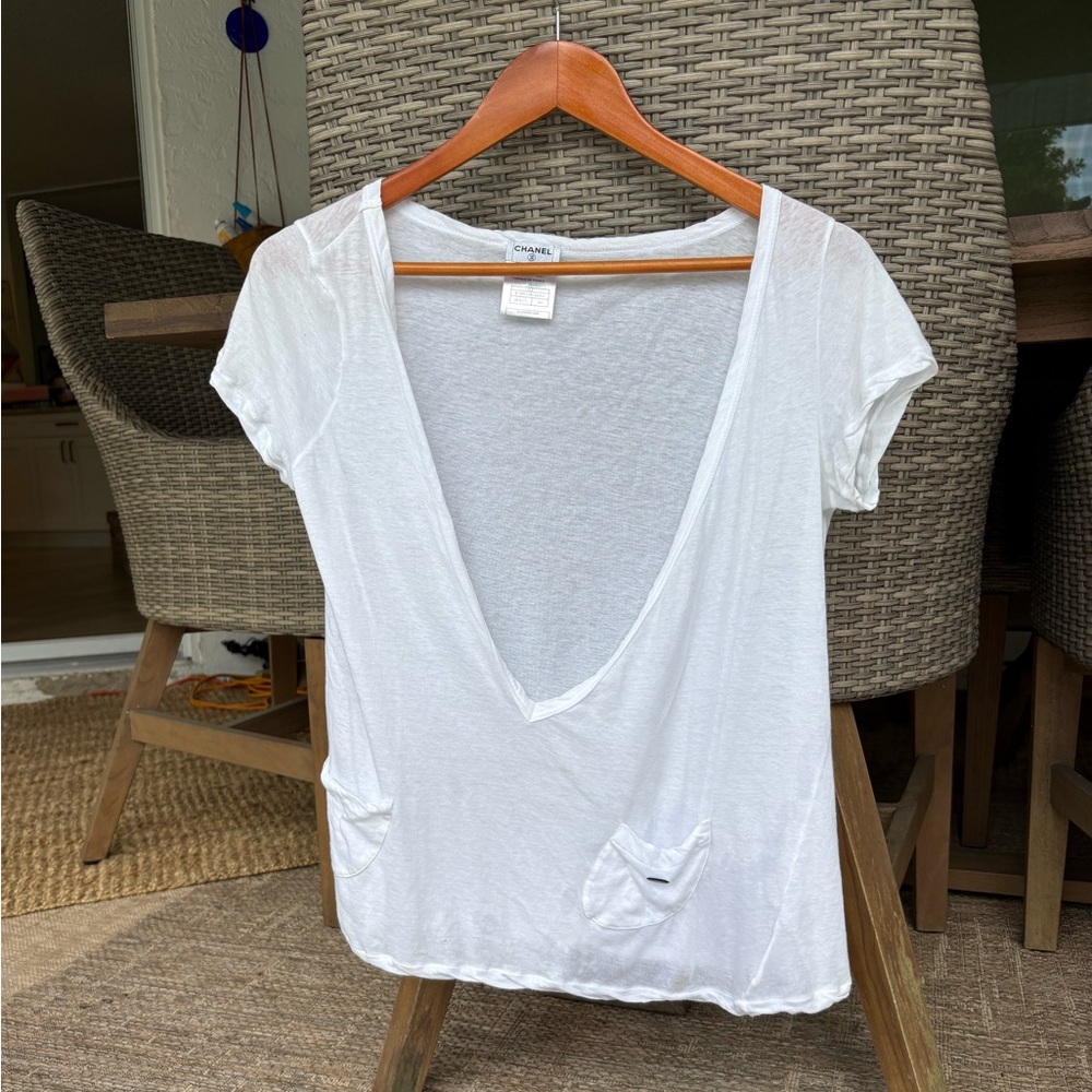 *CHANEL* VINTAGE white t-shirt size 44 (Large) Authentic